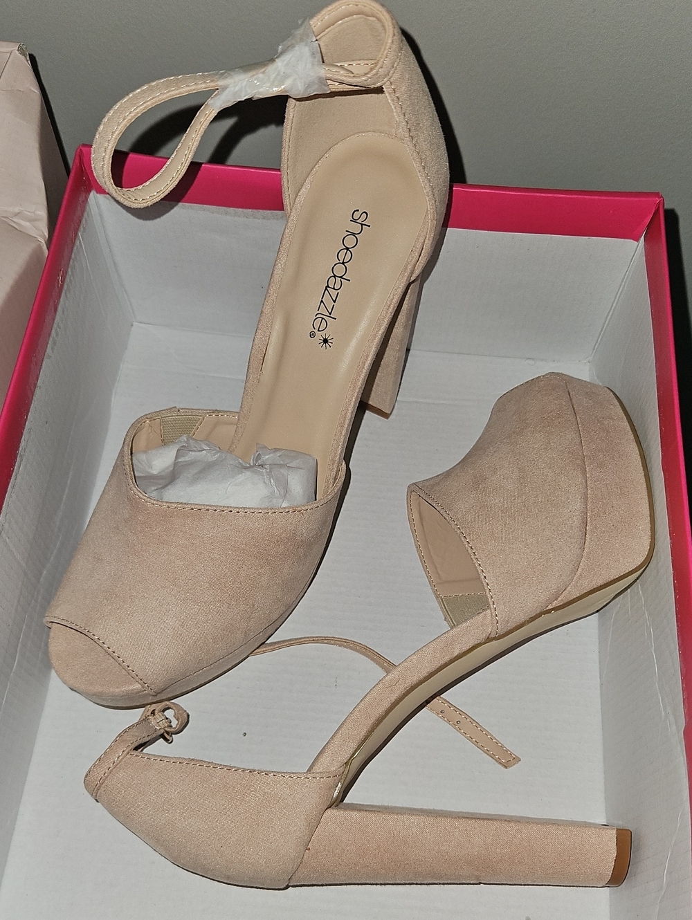 Shoe Dazzle Women's Blush Nude Ankle-Strap Block Heels
